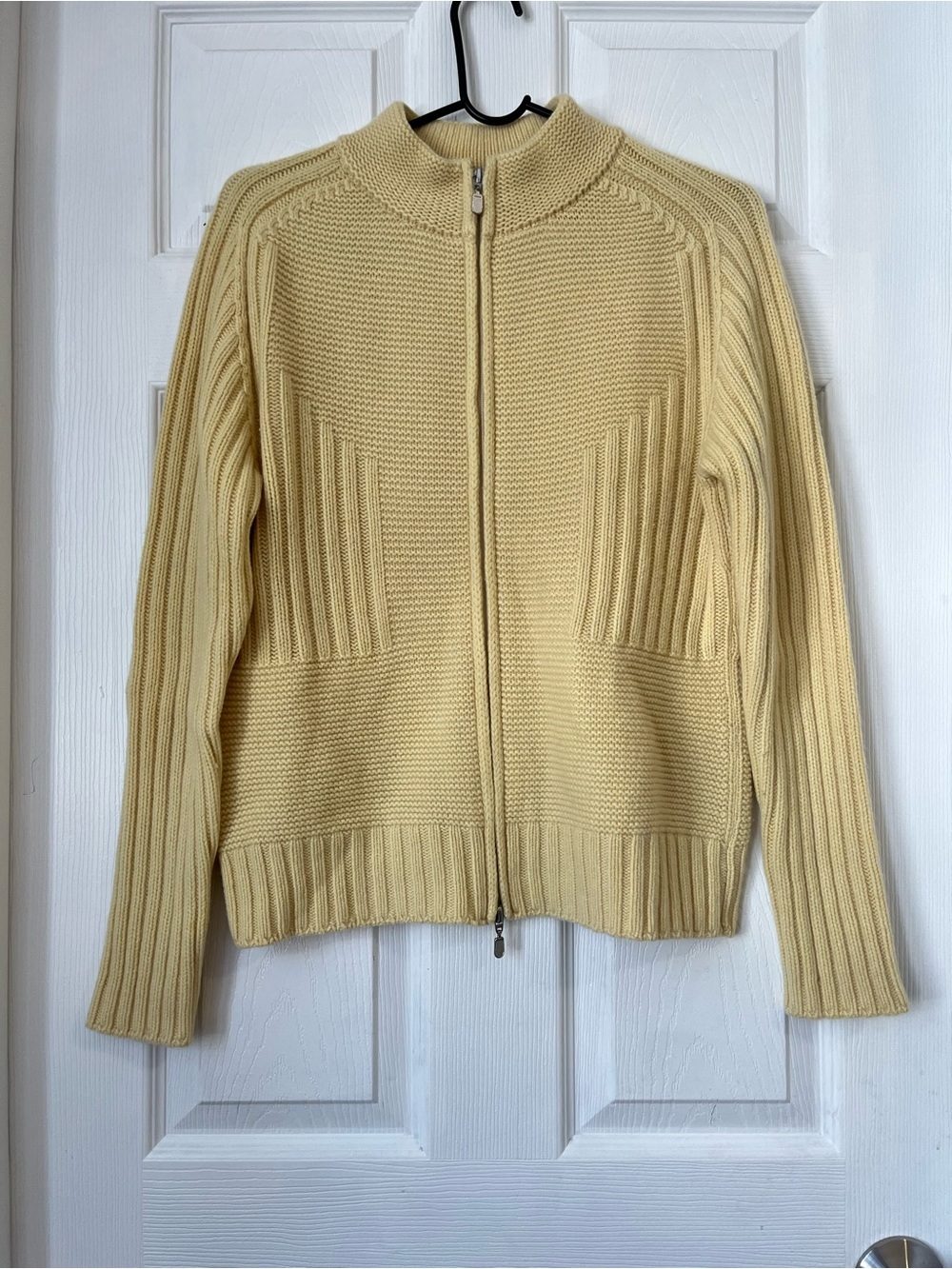 Mantovani Cashmere Cream Knit Zip Front Cardigan Sweater XL